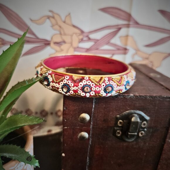 Unique Red Boho Bazaar Style Artisan Bangle | Charmingly Imperfect - Picture 1 of 7